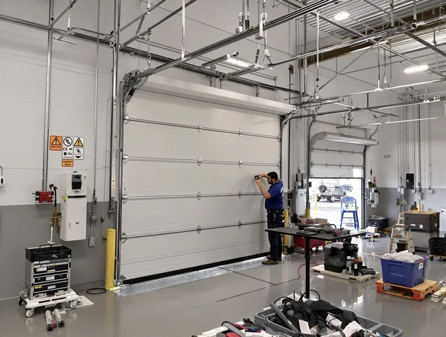 Commercial garage door repair being performed by Pickerington Garage Door Repair expert in Pickerington