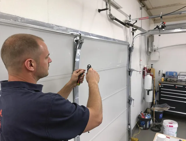 Before and after garage door dent repair by Pickerington Garage Door Repair in Pickerington