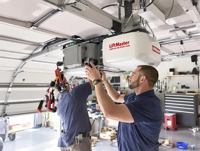 Pickerington Garage Door Repair technician performing advanced diagnostics on garage opener in Pickerington