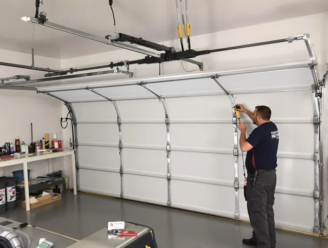 Pickerington Garage Door Repair certified technician performing overhead door system repair in Pickerington