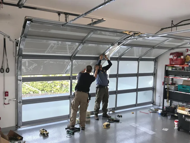 Pickerington Garage Door Repair expert performing precise panel replacement on Pickerington garage door